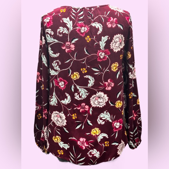 Old Navy Floral Burgandy Print Long Sleeve Top Size XS - Picture 3 of 5